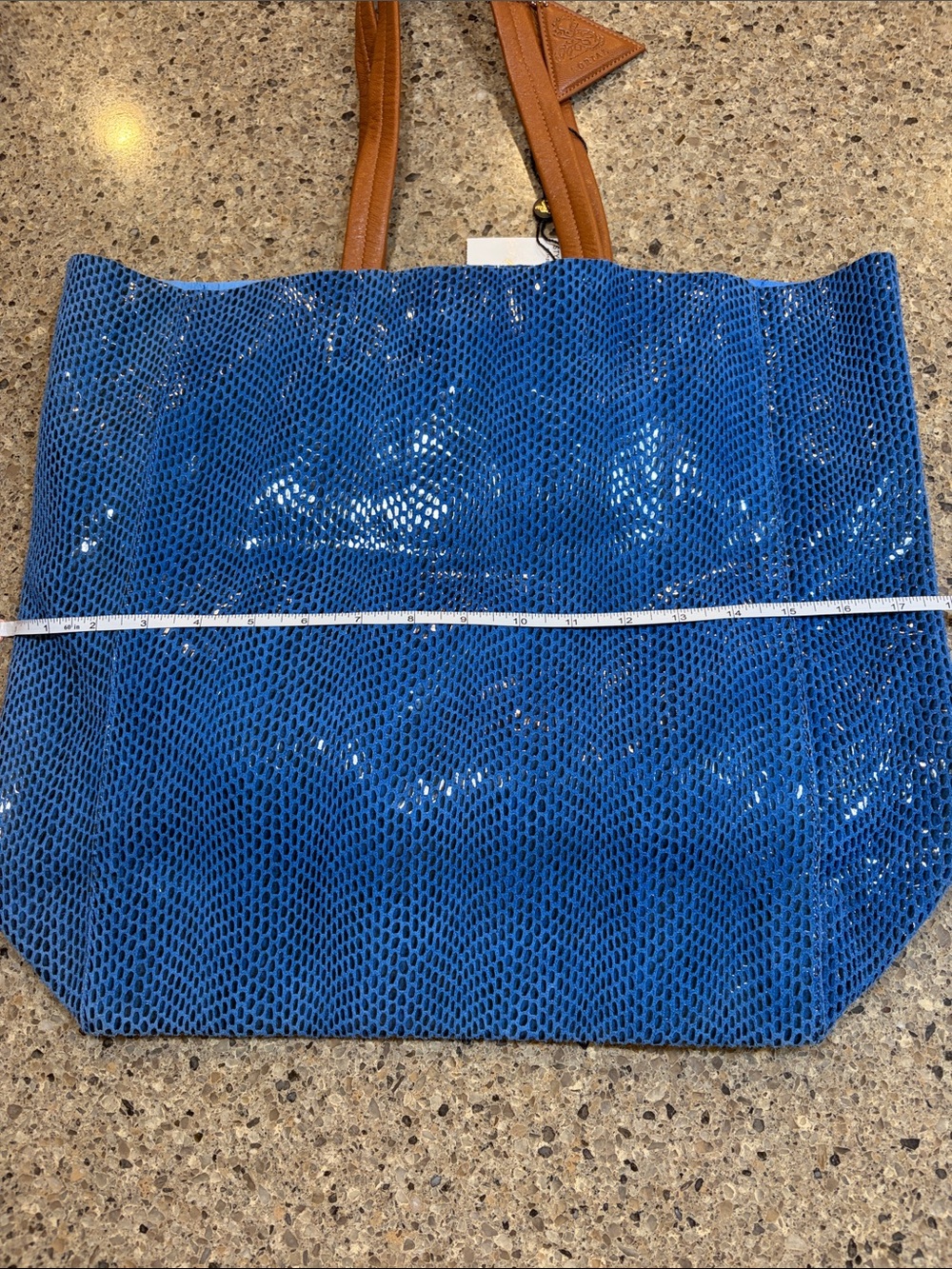 Sorial Rubina Blue Tote Bag with Brown Leather Handles - Picture 7 of 13